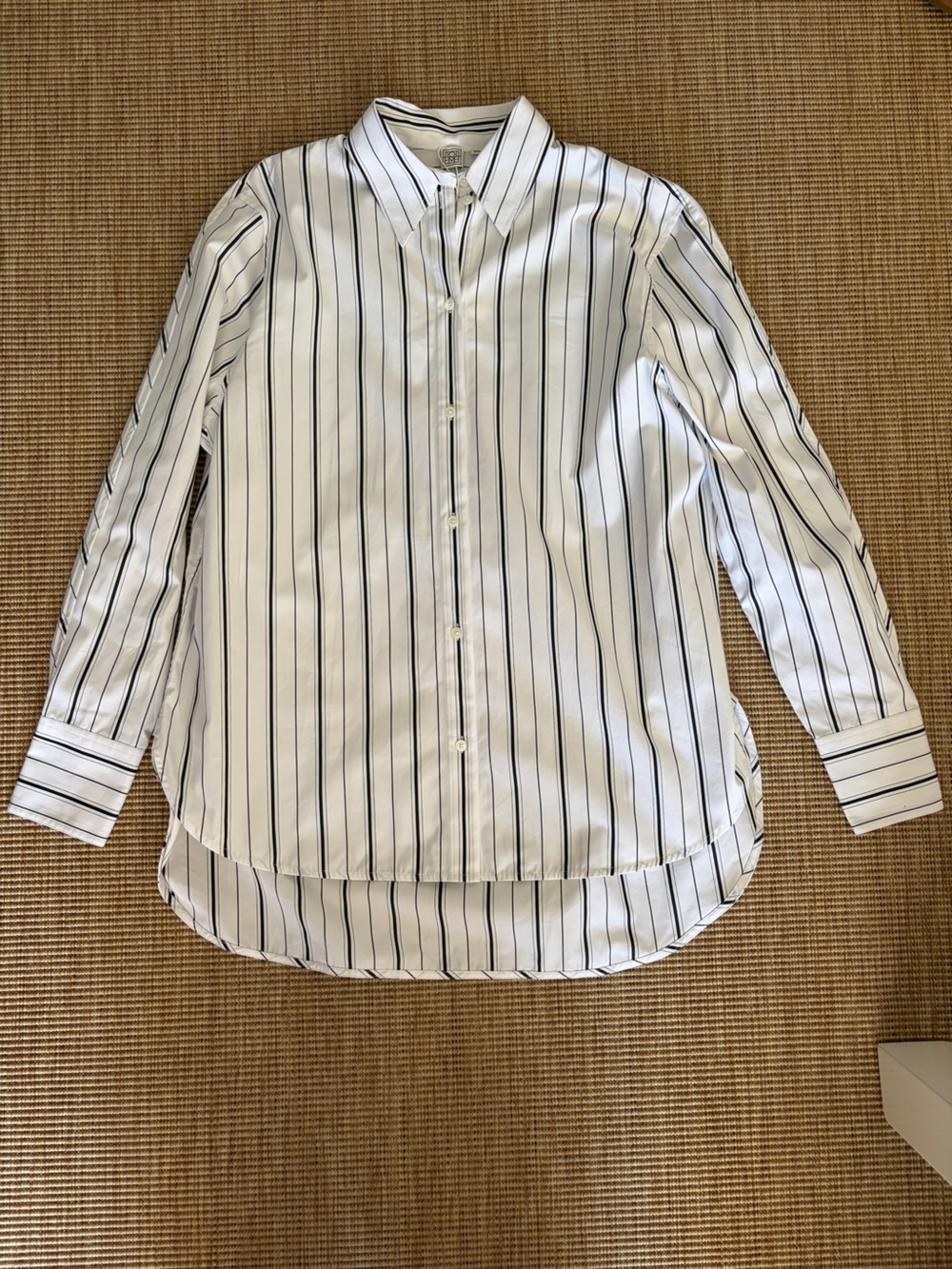 NWT Toteme Cotton Kimono Sleeve Poplin Shirt Button Down Top Black White Stripe
